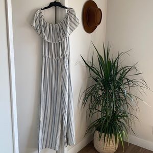 White and blue stripped jumpsuit